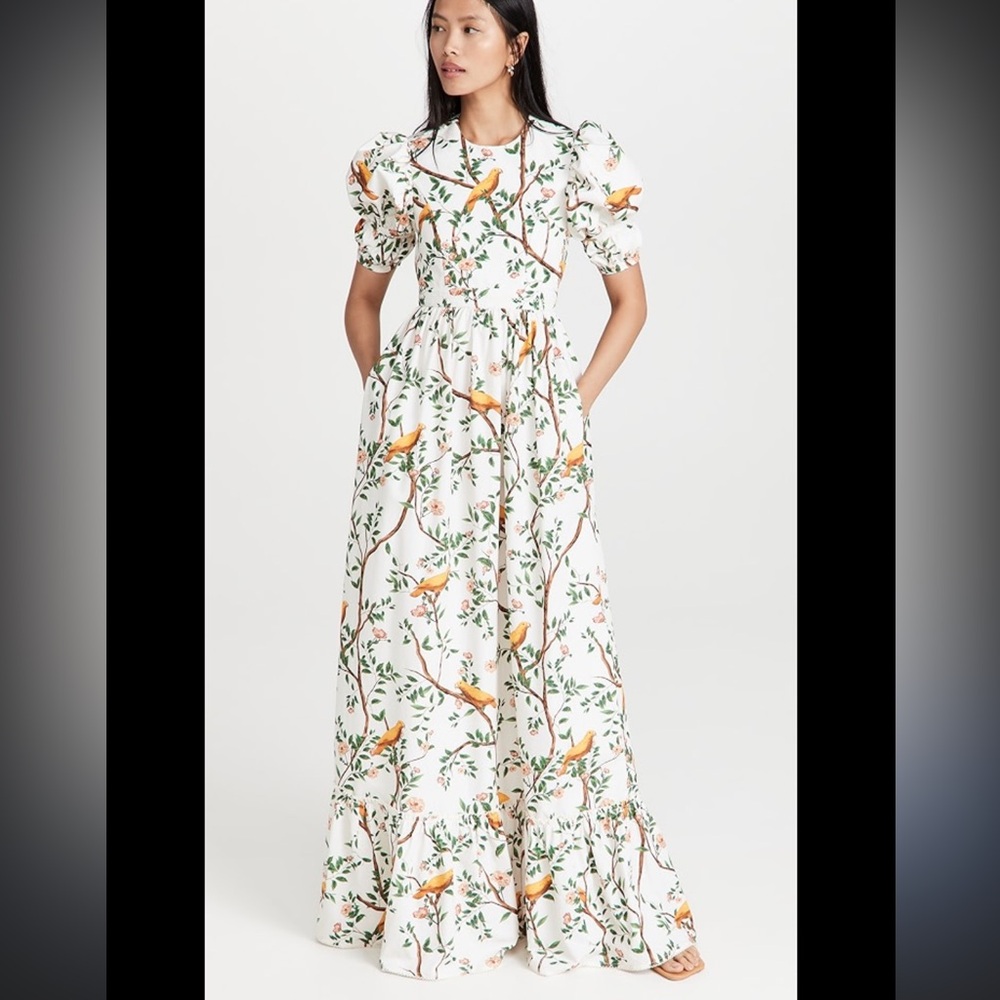 Agua by Agua Bendita Amapola Open Back Cotton Poplin Maxi Dress Floral sz S
